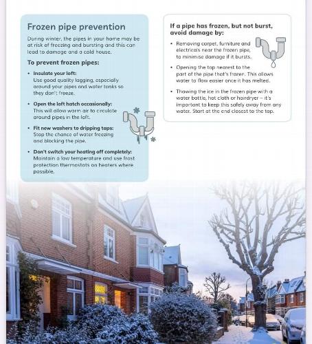 Frozen pipe prevention Frozen pipes are a major cause of water damage during cold spells.