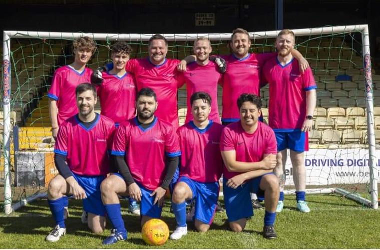 Team LBH Insurance at CHARITY FOOTBALL EVENT WORLD CUP On SEA Team LBH Insurance proudly wearing their kit before taking part in this year's World-Cup-On-Sea Charity Football Event in aid of Great Ormond Street Hospital and Children's Charity.